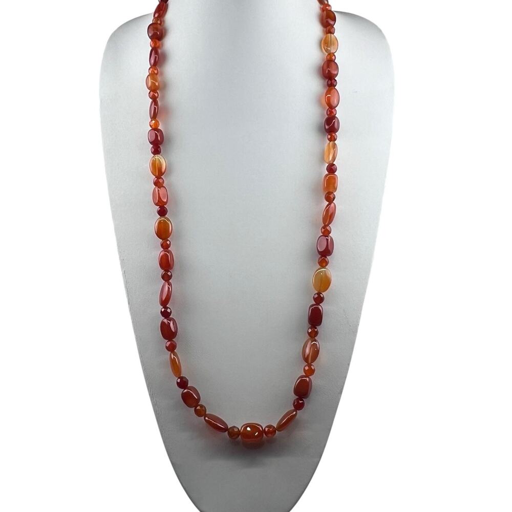 DTR Jay King 36" Long Carnelian Beaded Sterling Silver Clasp Necklace